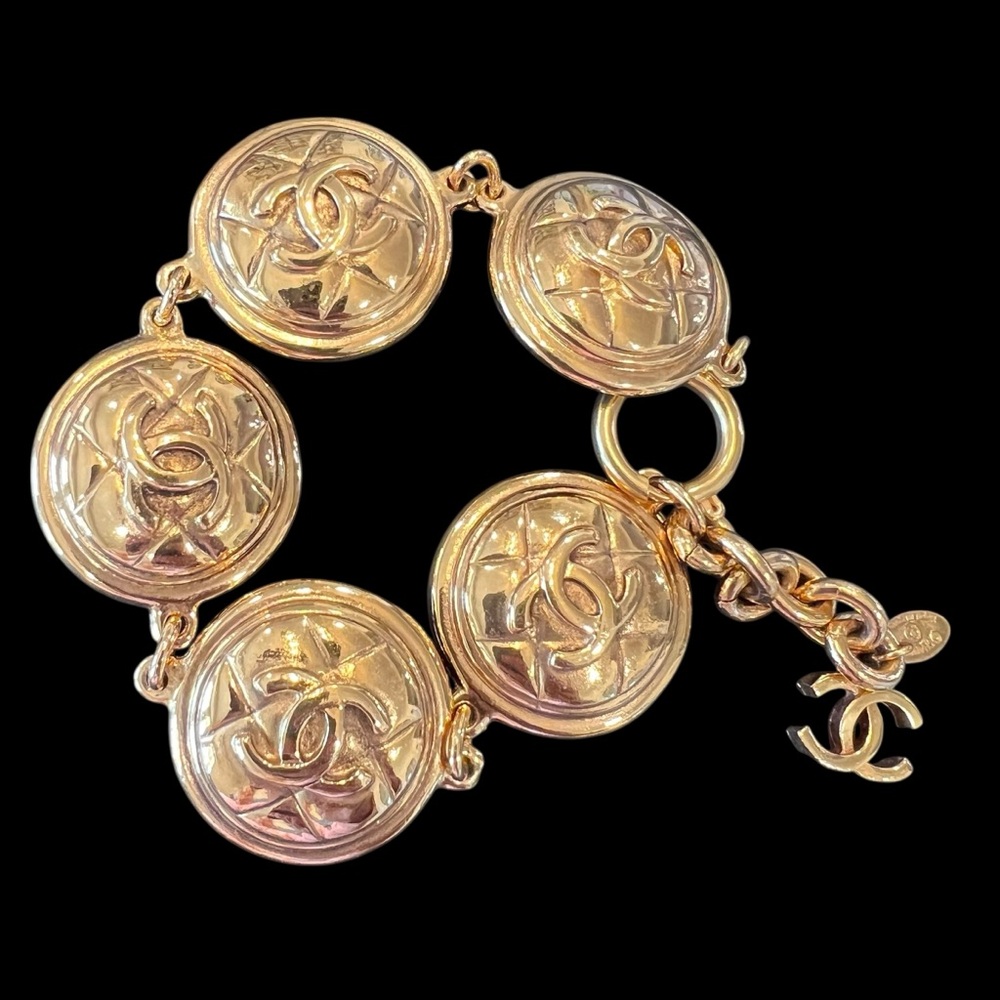Gold Plated Chanel CC Medallion Bracelet